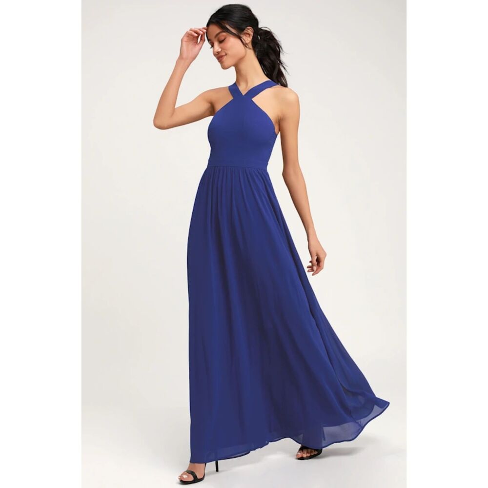 Lulus Air of Romance Royal Blue Maxi Dress Womens XL Brides Maid Lined Formal